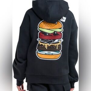 🍔 NWT Adidas Cheeseburger Hamburger French Fry Black Sweatshirt Hoodie Medium 12